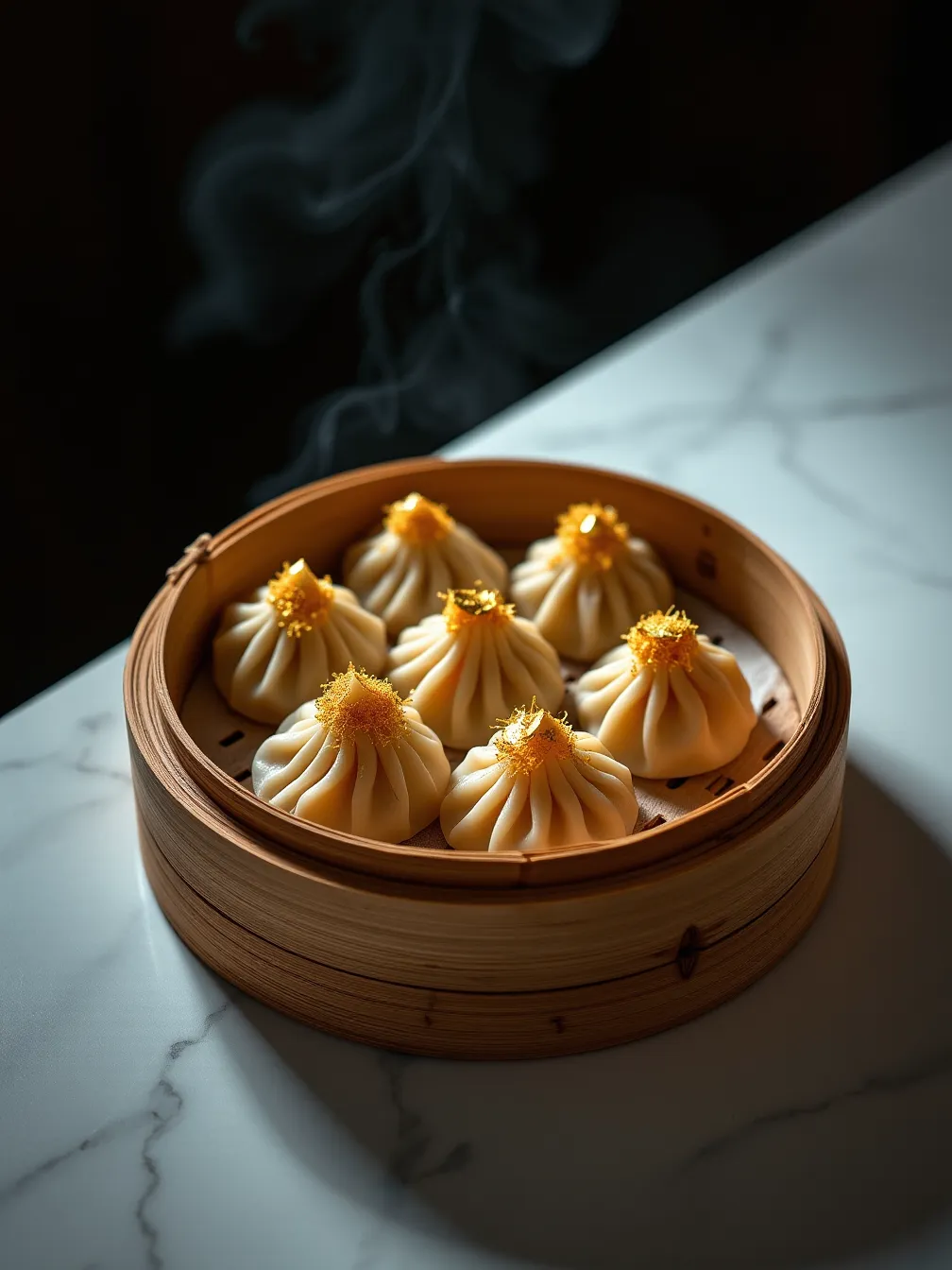 Elegant Premium Shumai Displayed in Bamboo Steamer